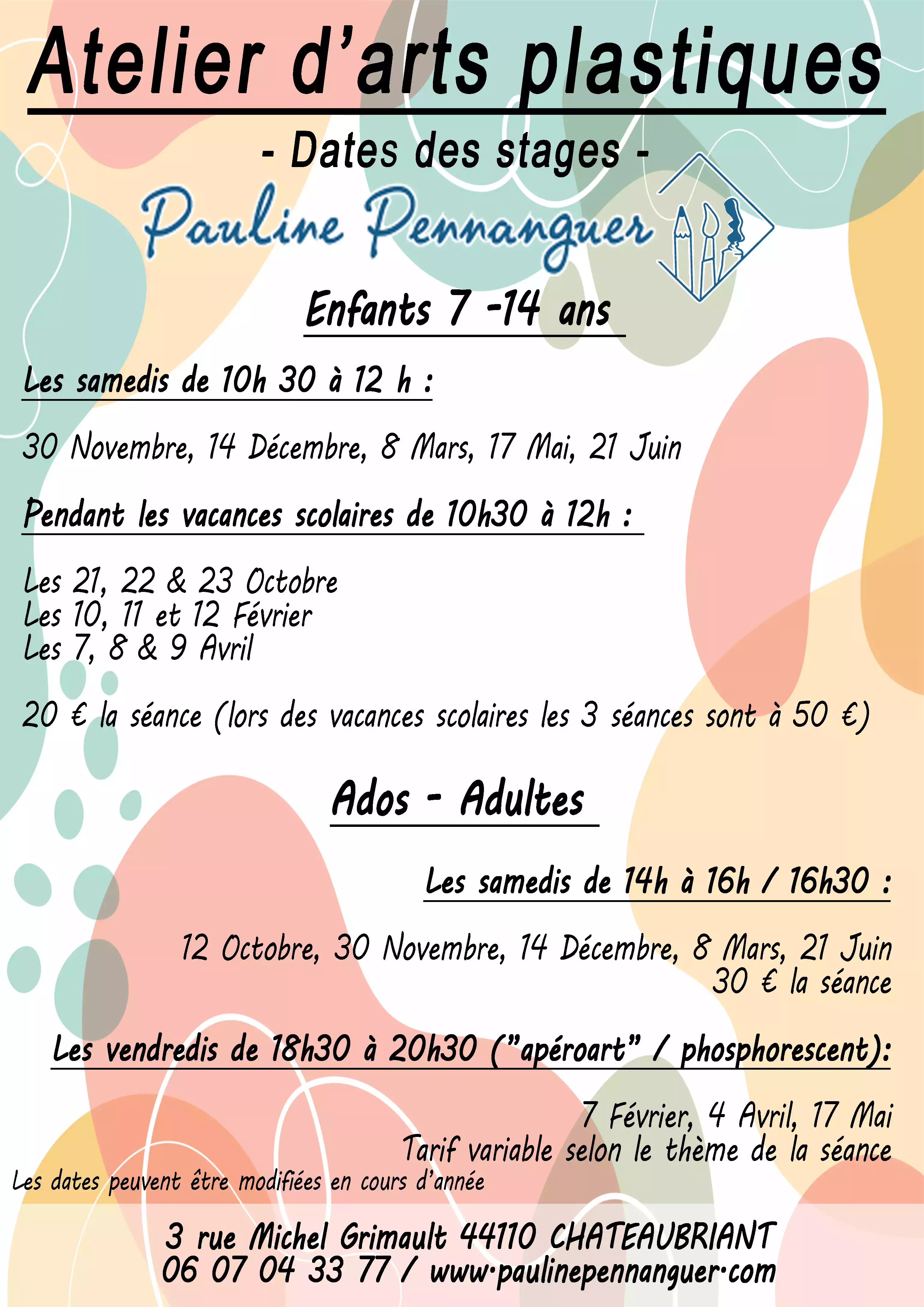 Dates ateliers d'arts plastiques Châteaubriant